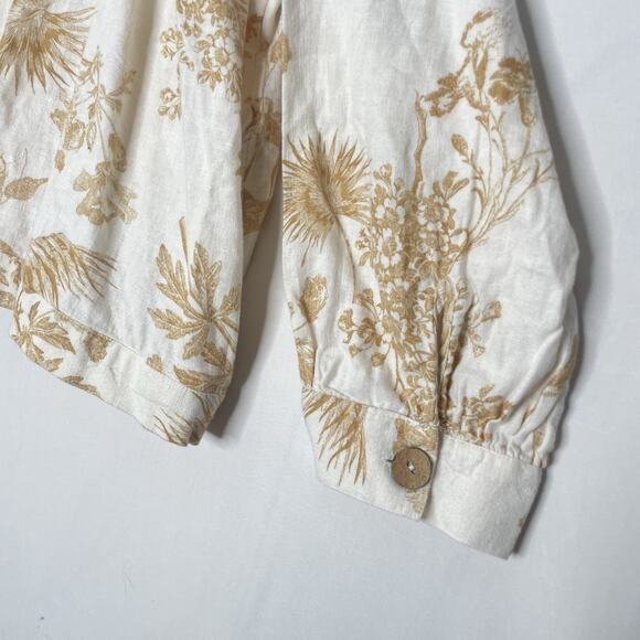 Plus Sz 3X Linen Blend Blouse Floral Button Down Top Pockets Boho Lagenlook - Picture 3 of 8